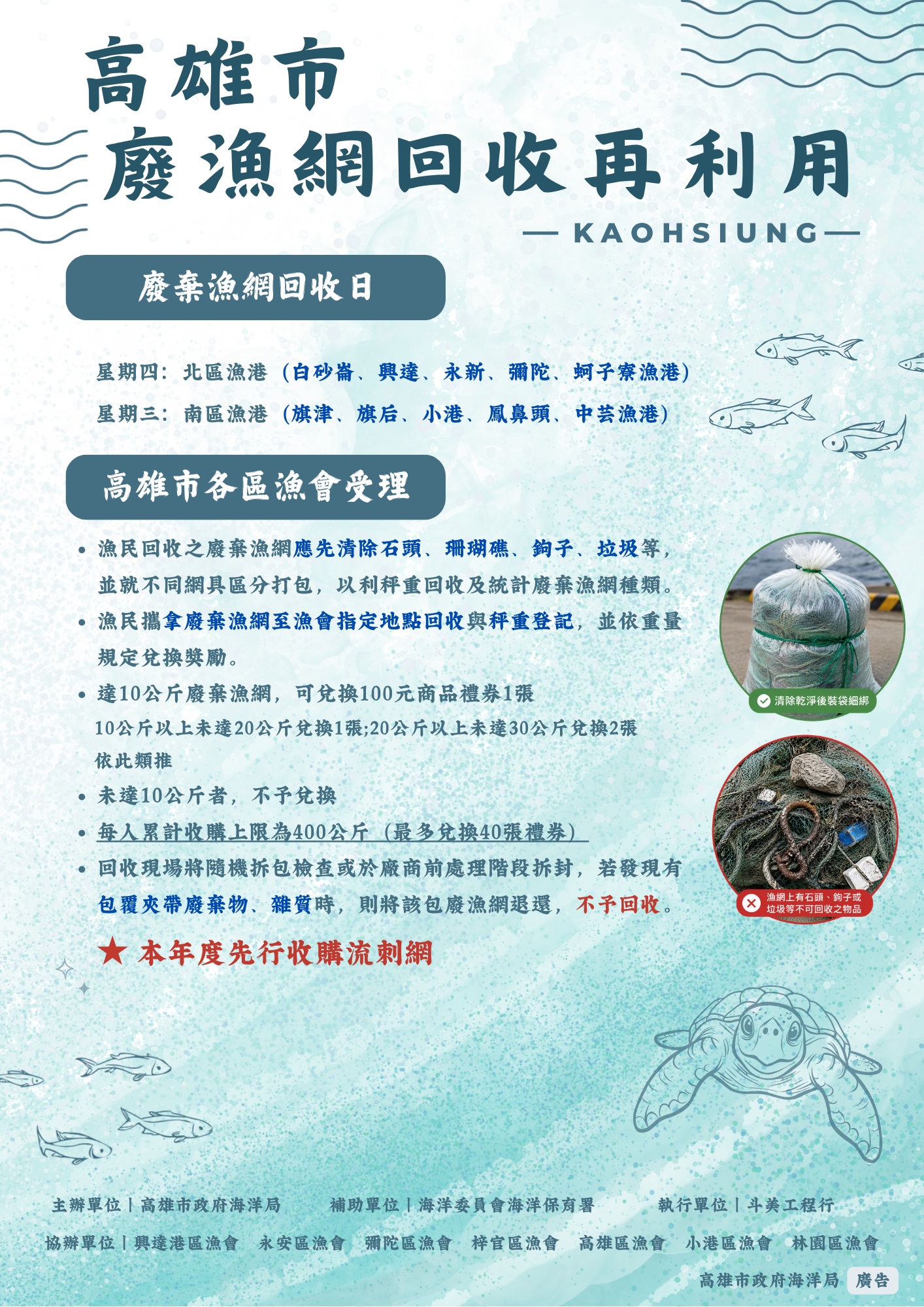 淨零減碳顧海洋  廢棄漁網回收換禮券